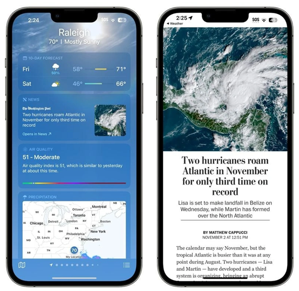 康乐苹果14维修分享iPhone 14手机如何看天气时顺带看新闻 