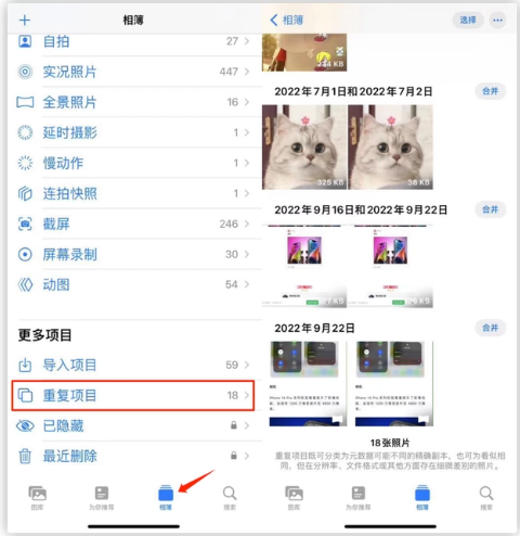 康乐苹果手机维修分享iOS 16 中相册重复项目功能使用方法 