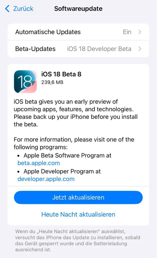 康乐苹果手机维修分享苹果 iOS / iPadOS 18 开发者预览版 Beta 8 发布 